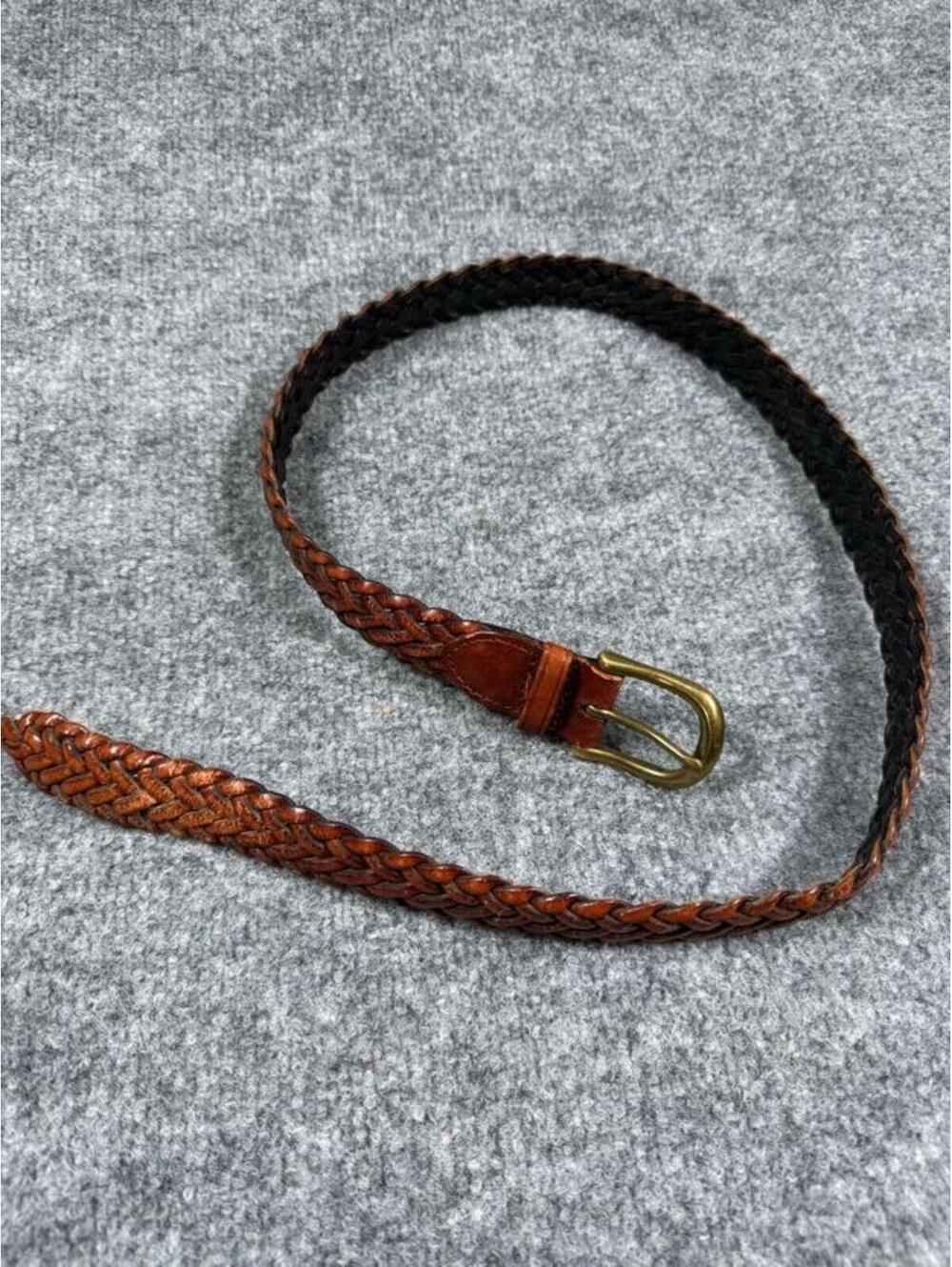 Brown Braided Leather Belt with Brass Buckle Size 34